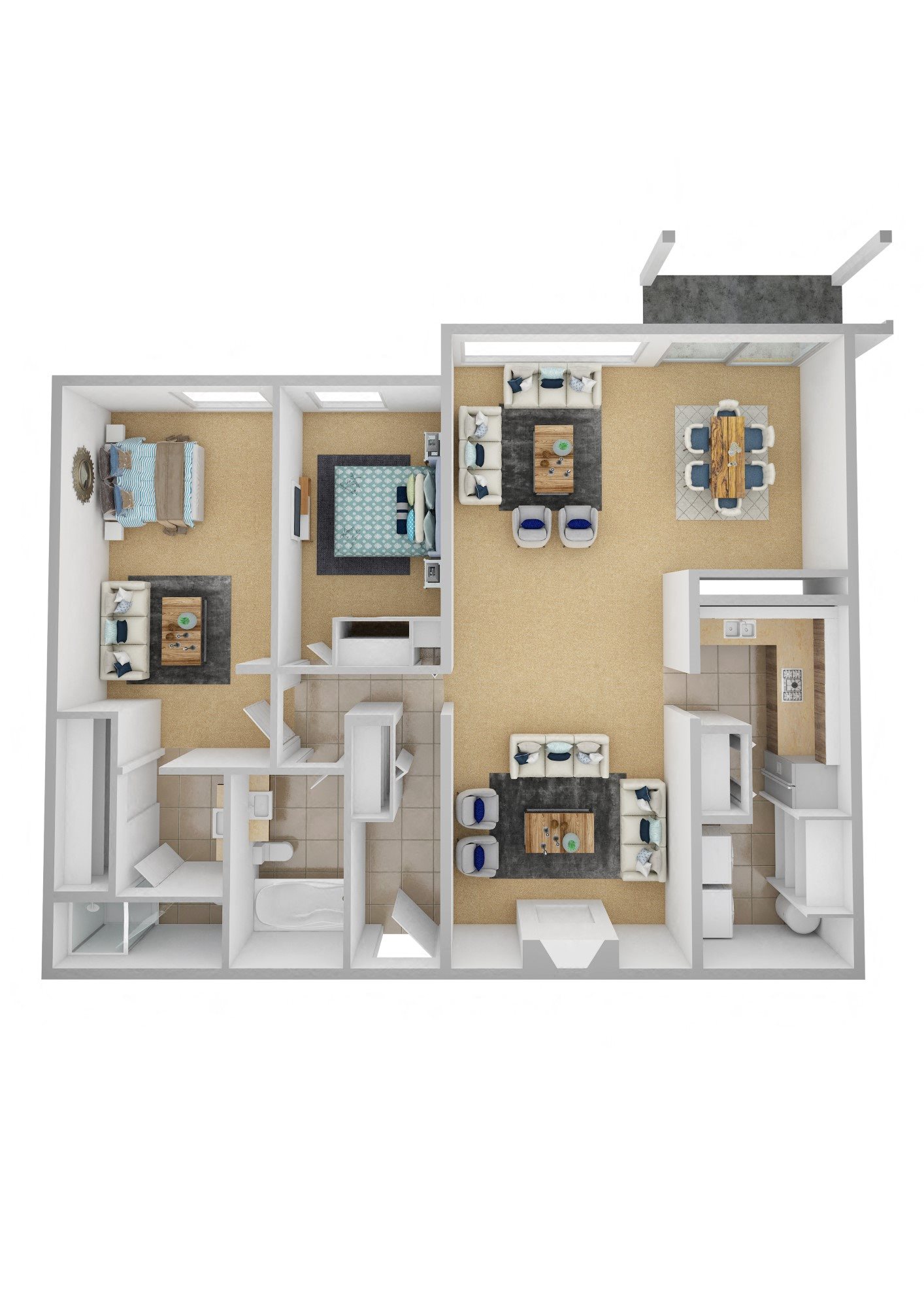 Yarrowood Highlands Apartments 2 Bedroom 2 Bath 3D Floor Plan Yarrowood Highlands Apartments 2 Bedroom 2 Bath 3D Floor Plan